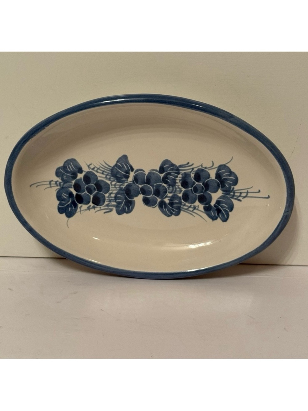 CERAMICA ARTISTICA ITALY TRINKET DISH TRAY WHITE BLUE POTTERY HANDMADE OVAL